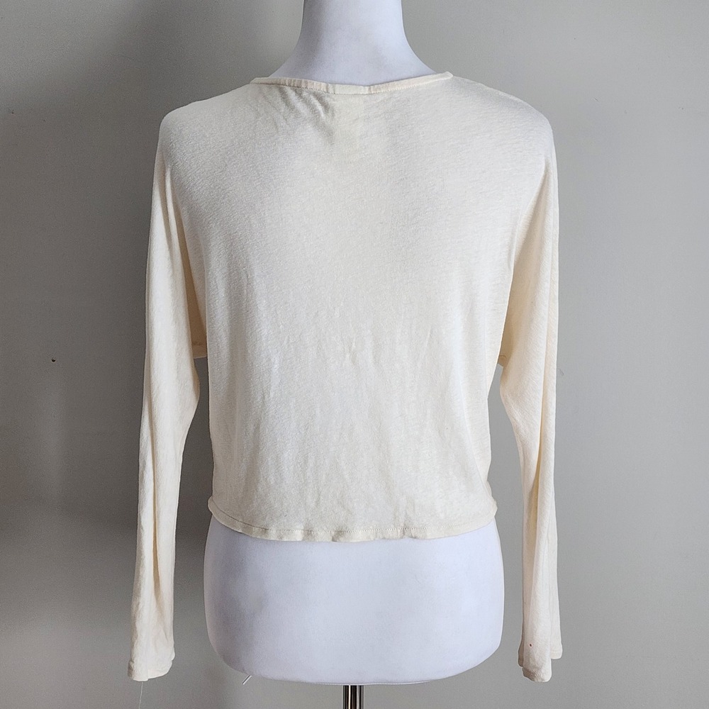 H&M Linen Blend Cardigan Womens XS Cream Cropped Fairy Natural Bridal Neutral - Picture 5 of 15